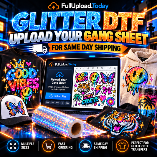 GLITTER DTF -UPLOAD YOUR GANG SHEET For Same Day Shipping