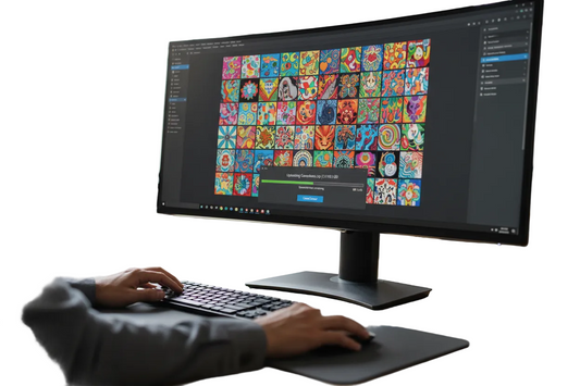 make a image for my product . image need likely someone uploading sublimation gangsheet on a computer screen.